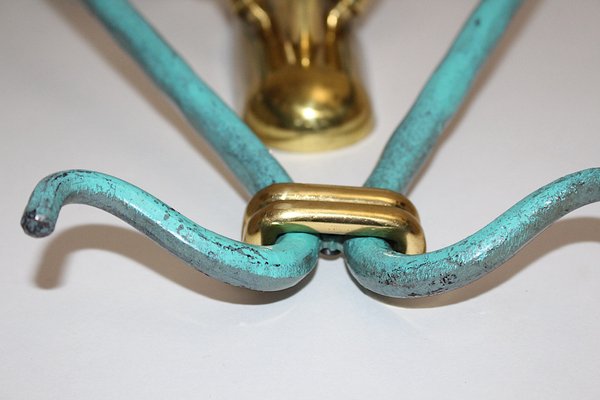 Mid-Century Modern Vintage Brass Teal Italian Sconces 1960s, Set of 2-NB-1189200