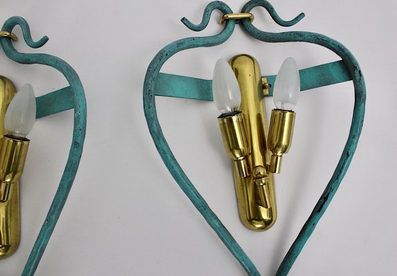 Mid-Century Modern Vintage Brass Teal Italian Sconces 1960s, Set of 2-NB-1189200