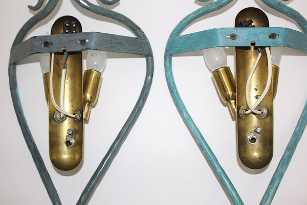 Mid-Century Modern Vintage Brass Teal Italian Sconces 1960s, Set of 2-NB-1189200