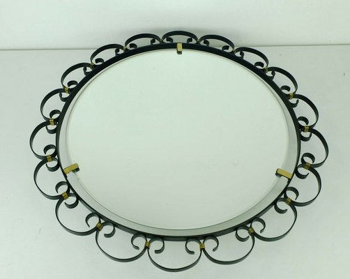 Mid-Century Modern Wall Mirror with Lighting and Iron Frame from Hillebrand Lighting, 1960s-FH-1133184