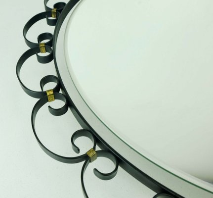 Mid-Century Modern Wall Mirror with Lighting and Iron Frame from Hillebrand Lighting, 1960s-FH-1133184