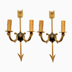 Mid-Century Modern Wall Sconces Arrow and Rams Head Design in the style of Maison Bagues, 1950s, Set of 2-AXE-1433389