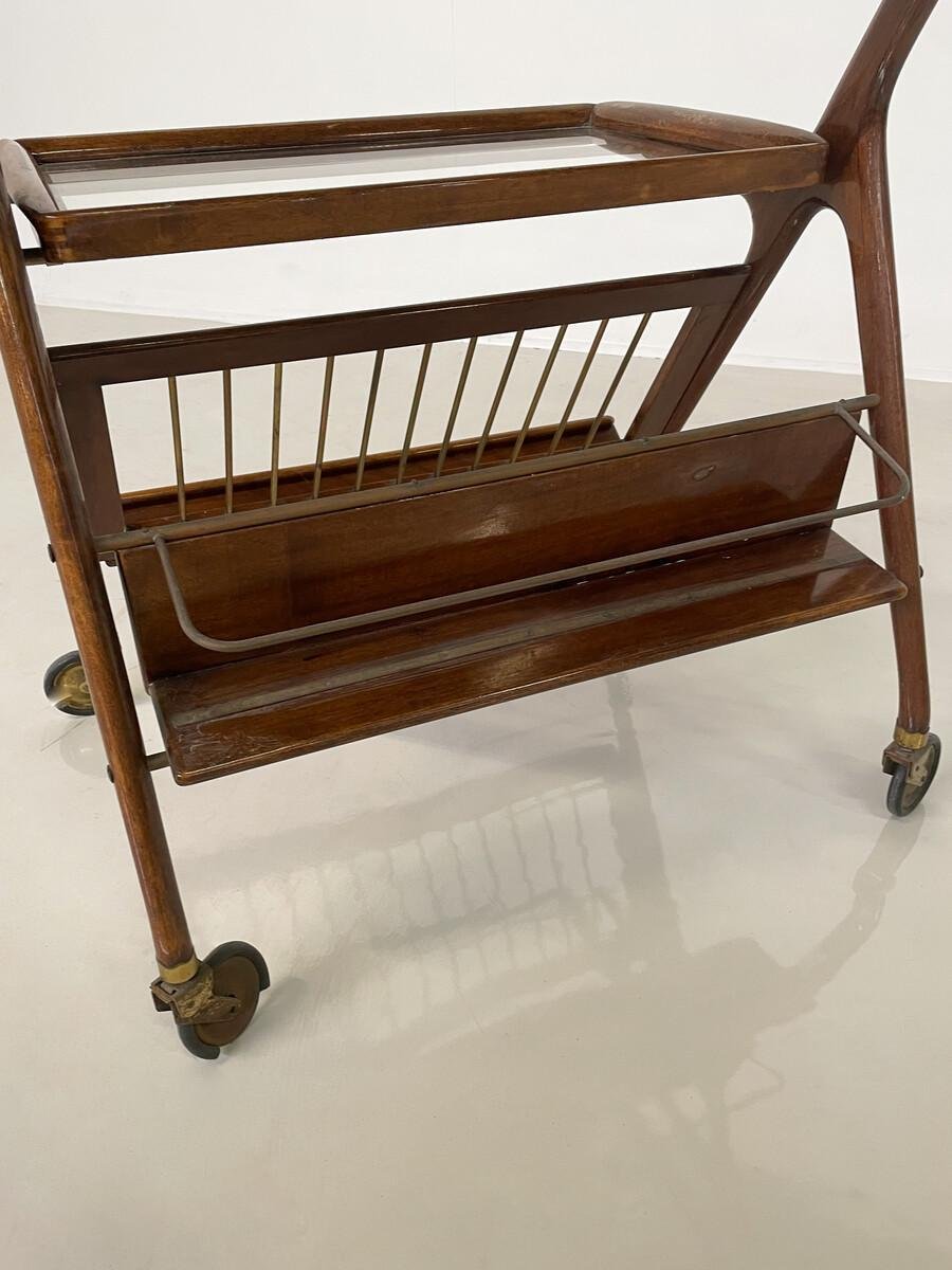 Mid-Century Modern Walnut and Brass Trolley attributed to Cesare Lacca for Cassina, 1950s