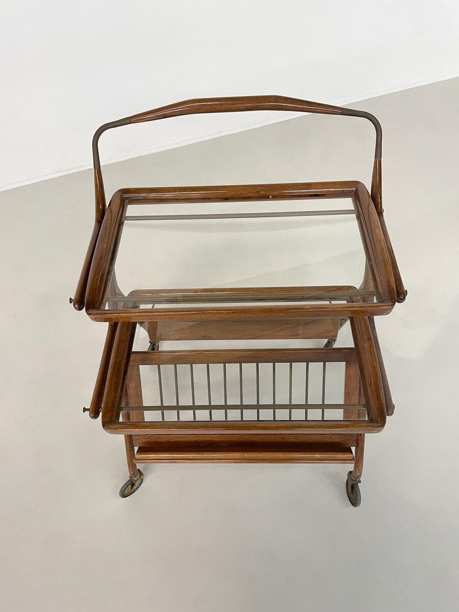 Mid-Century Modern Walnut and Brass Trolley attributed to Cesare Lacca for Cassina, 1950s