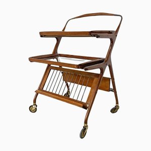 Mid-Century Modern Walnut and Brass Trolley attributed to Cesare Lacca for Cassina, 1950s-FGA-1724512