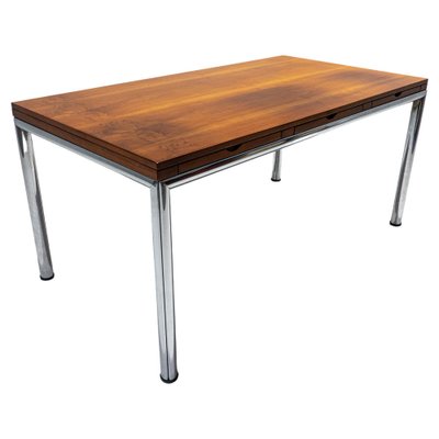 Mid-Century Modern Walnut and Chrome Desk with 3 Drawers, Italy, 1960s-FGA-1128204