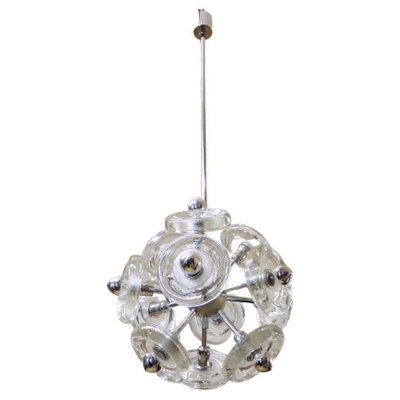 Mid-Century Modern White Handblown Murano Glass and Chrome Sputnik Light-DEK-1110751