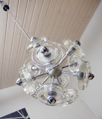 Mid-Century Modern White Handblown Murano Glass and Chrome Sputnik Light-DEK-1110751