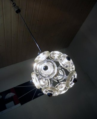 Mid-Century Modern White Handblown Murano Glass and Chrome Sputnik Light-DEK-1110751