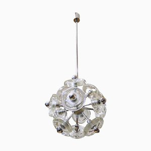 Mid-Century Modern White Handblown Murano Glass and Chrome Sputnik Light-DEK-1110751