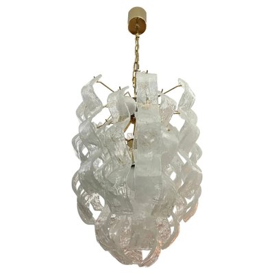 Mid-Century Modern White Murano Glass Cascade Chandelier attributed to Mazzega, 1970s-NMK-1815623