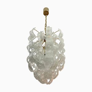 Mid-Century Modern White Murano Glass Cascade Chandelier attributed to Mazzega, 1970s-NMK-1815623