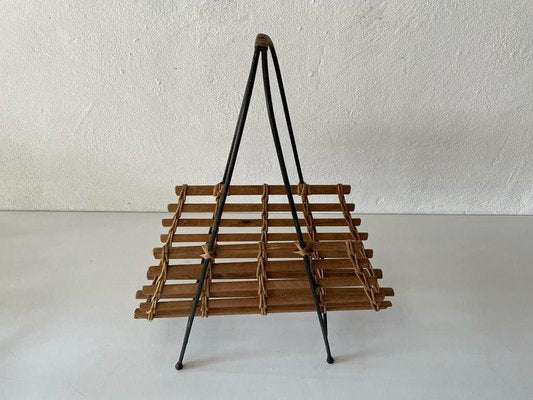 Mid-Century Modern Wicker and Wood Magazine Stand, 1960s-RDS-1210086