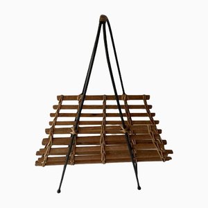 Mid-Century Modern Wicker and Wood Magazine Stand, 1960s-RDS-1210086