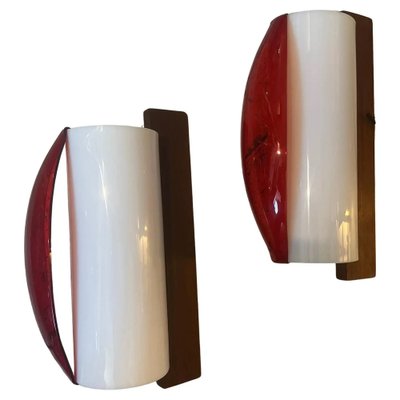 Mid-Century Modern Wood and Acrylic Gass Wall Sconces from Stilux Milano, Italy, 1960s, Set of 2-NMK-1778419