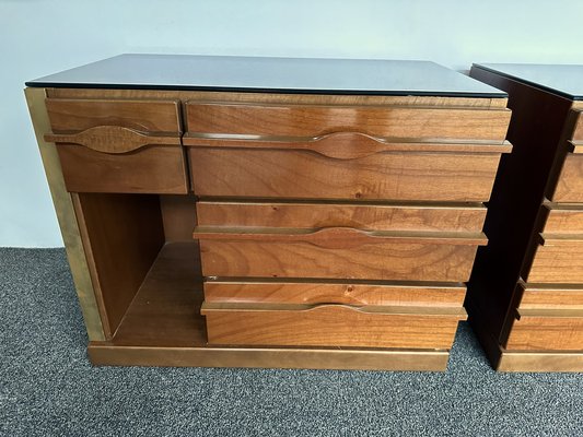 Mid-Century Modern Wood and Brass Nightstands, Italy, 1970s, Set of 2-FUE-1752745