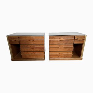 Mid-Century Modern Wood and Brass Nightstands, Italy, 1970s, Set of 2-FUE-1752745