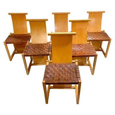 Mid-Century Modern Wood and Leather Chairs, Italy, 1950s, Set of 6-FGA-1421051