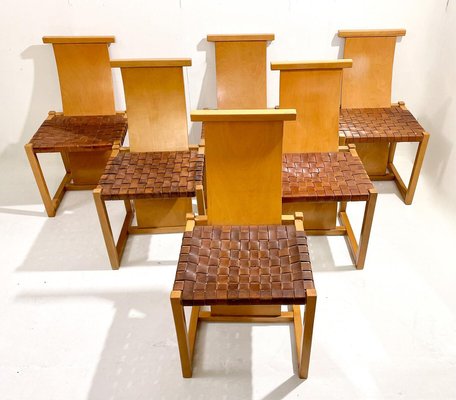 Mid-Century Modern Wood and Leather Chairs, Italy, 1950s, Set of 6-FGA-1421051