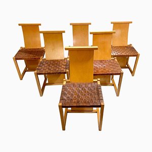 Mid-Century Modern Wood and Leather Chairs, Italy, 1950s, Set of 6-FGA-1421051