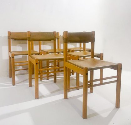 Mid-Century Modern Wood and Leather Chairs, Italy, 1960s, Set of 6-FGA-1723523