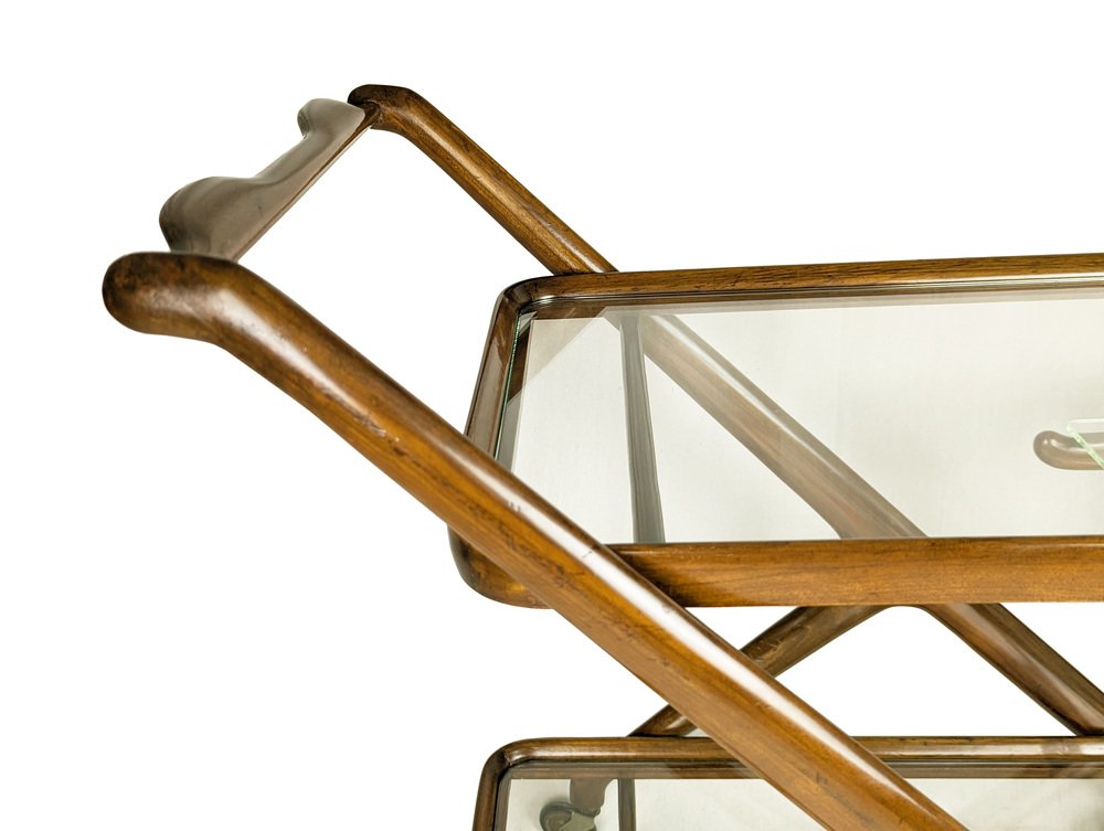 Mid-Century Modern Wood & Glass Trolley by Cesare Lacca for Cassina, 1950s