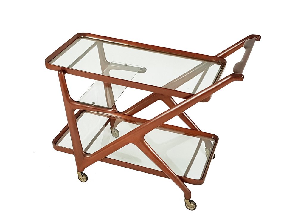 Mid-Century Modern Wood & Glass Trolley by Cesare Lacca for Cassina, 1950s