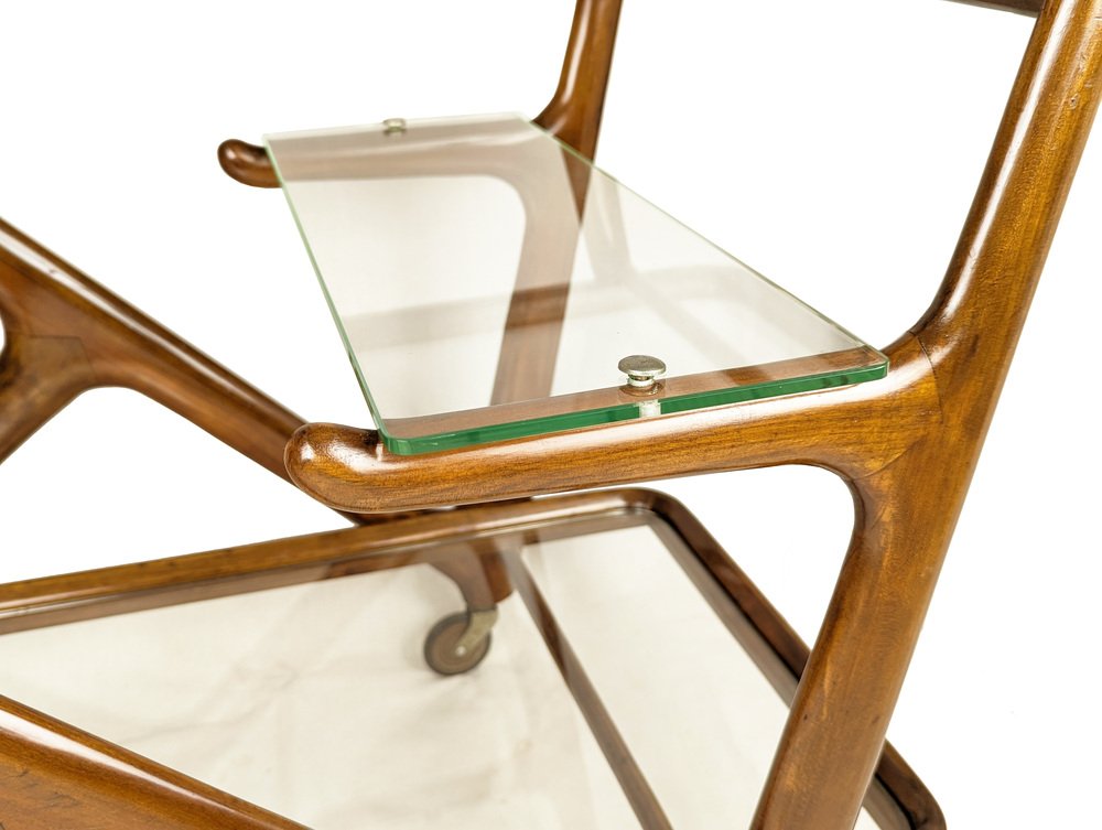 Mid-Century Modern Wood & Glass Trolley by Cesare Lacca for Cassina, 1950s