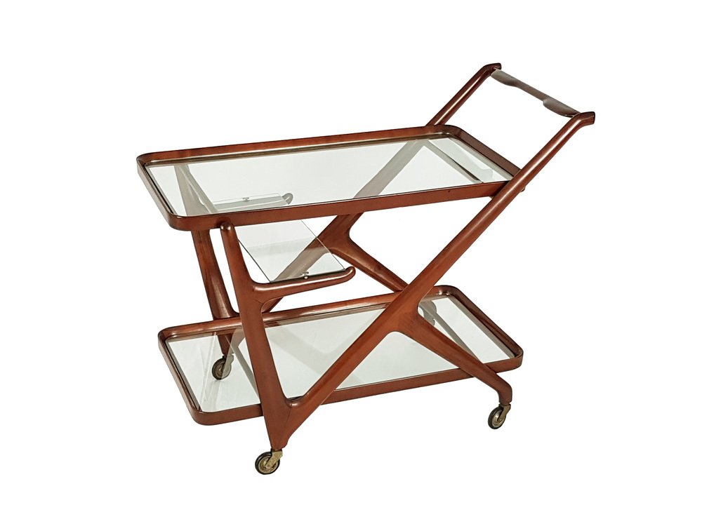 Mid-Century Modern Wood & Glass Trolley by Cesare Lacca for Cassina, 1950s