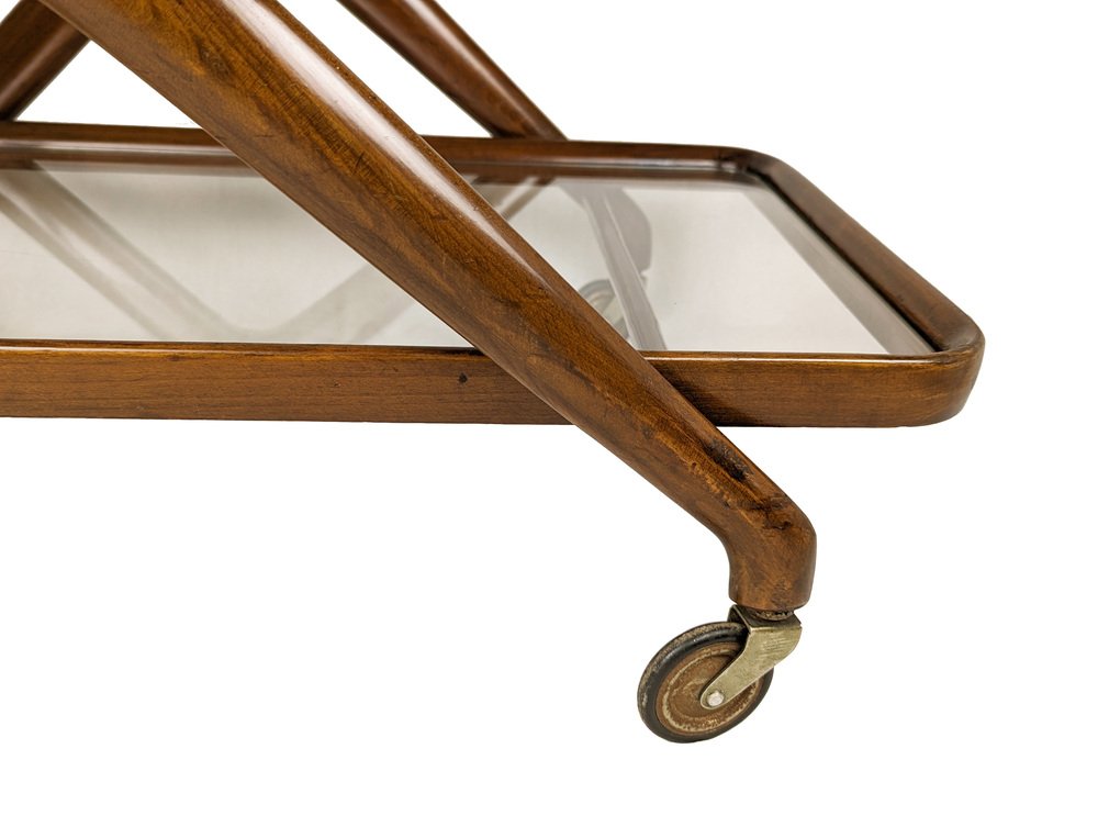 Mid-Century Modern Wood & Glass Trolley by Cesare Lacca for Cassina, 1950s