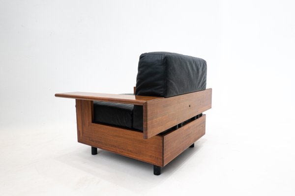 Mid-Century Modern Wood & Leather Armchair in the Style of Tobia Scarpa, 1960s-FGA-1437181