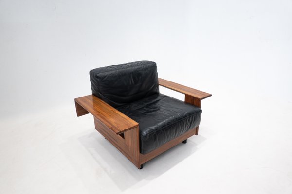 Mid-Century Modern Wood & Leather Armchair in the Style of Tobia Scarpa, 1960s-FGA-1437181