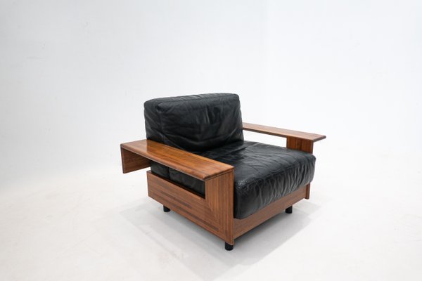 Mid-Century Modern Wood & Leather Armchair in the Style of Tobia Scarpa, 1960s-FGA-1437181