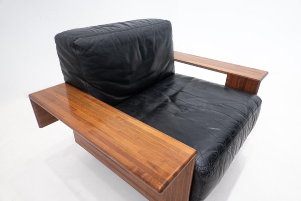 Mid-Century Modern Wood & Leather Armchair in the Style of Tobia Scarpa, 1960s-FGA-1437181