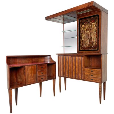 Mid-Century Modern Wood, Mirror & Glass Bar Cabinet, Italy, 1960s-LYQ-1171368