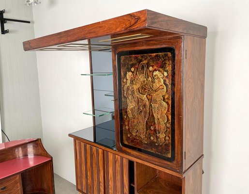 Mid-Century Modern Wood, Mirror & Glass Bar Cabinet, Italy, 1960s-LYQ-1171368