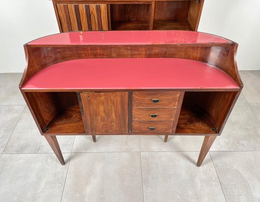 Mid-Century Modern Wood, Mirror & Glass Bar Cabinet, Italy, 1960s-LYQ-1171368