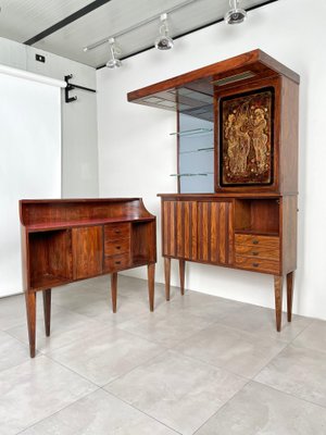 Mid-Century Modern Wood, Mirror & Glass Bar Cabinet, Italy, 1960s-LYQ-1171368