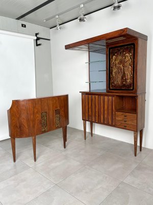 Mid-Century Modern Wood, Mirror & Glass Bar Cabinet, Italy, 1960s-LYQ-1171368