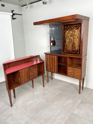 Mid-Century Modern Wood, Mirror & Glass Bar Cabinet, Italy, 1960s-LYQ-1171368