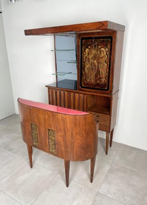 Mid-Century Modern Wood, Mirror & Glass Bar Cabinet, Italy, 1960s-LYQ-1171368