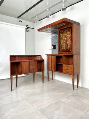 Mid-Century Modern Wood, Mirror & Glass Bar Cabinet, Italy, 1960s-LYQ-1171368