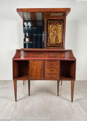 Mid-Century Modern Wood, Mirror & Glass Bar Cabinet, Italy, 1960s-LYQ-1171368