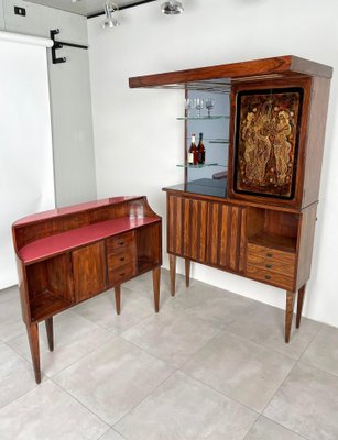 Mid-Century Modern Wood, Mirror & Glass Bar Cabinet, Italy, 1960s-LYQ-1171368