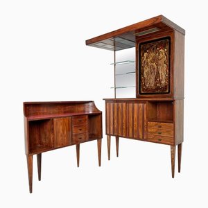 Mid-Century Modern Wood, Mirror & Glass Bar Cabinet, Italy, 1960s-LYQ-1171368