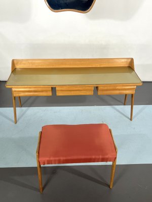 Mid-Century Modern Wood Vanity Table Set, Italy, 1950, Set of 3-OT-1239110