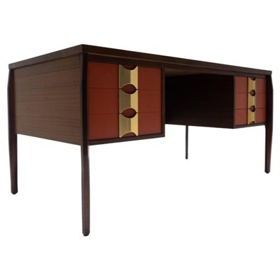 Mid-Century Modern Wooden Desk with 6 Drawers, Italy, 1960s-FGA-1143103