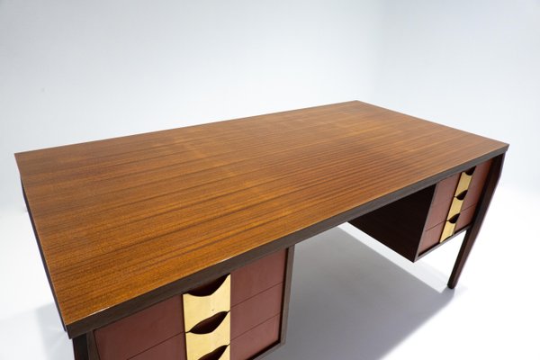 Mid-Century Modern Wooden Desk with 6 Drawers, Italy, 1960s-FGA-1143103