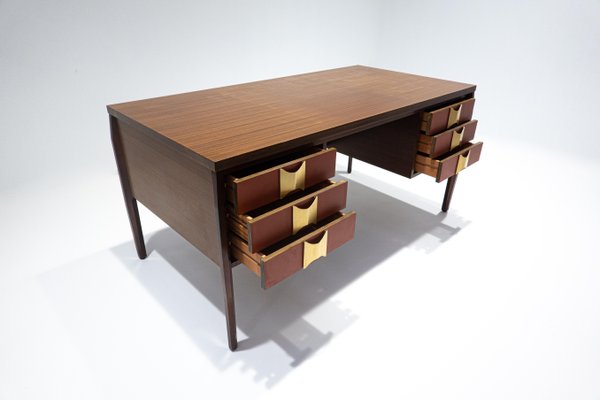 Mid-Century Modern Wooden Desk with 6 Drawers, Italy, 1960s-FGA-1143103