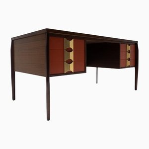 Mid-Century Modern Wooden Desk with 6 Drawers, Italy, 1960s-FGA-1143103